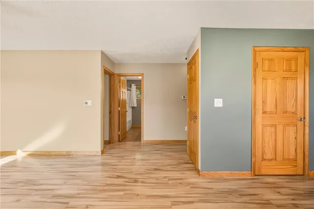 a view of a livingroom with wooden floor and closet area