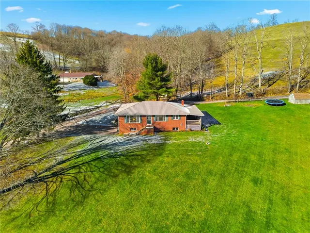 a view of a big yard with large trees