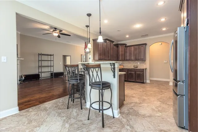 a view of a dining room kitchen and a window