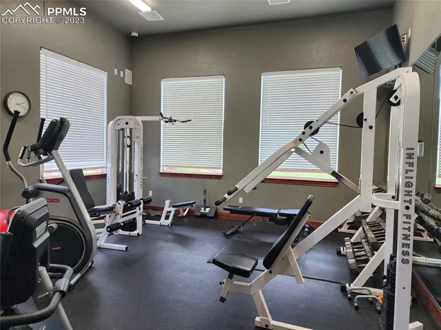 a view of a room with gym equipment