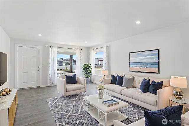 a living room with furniture and a couch
