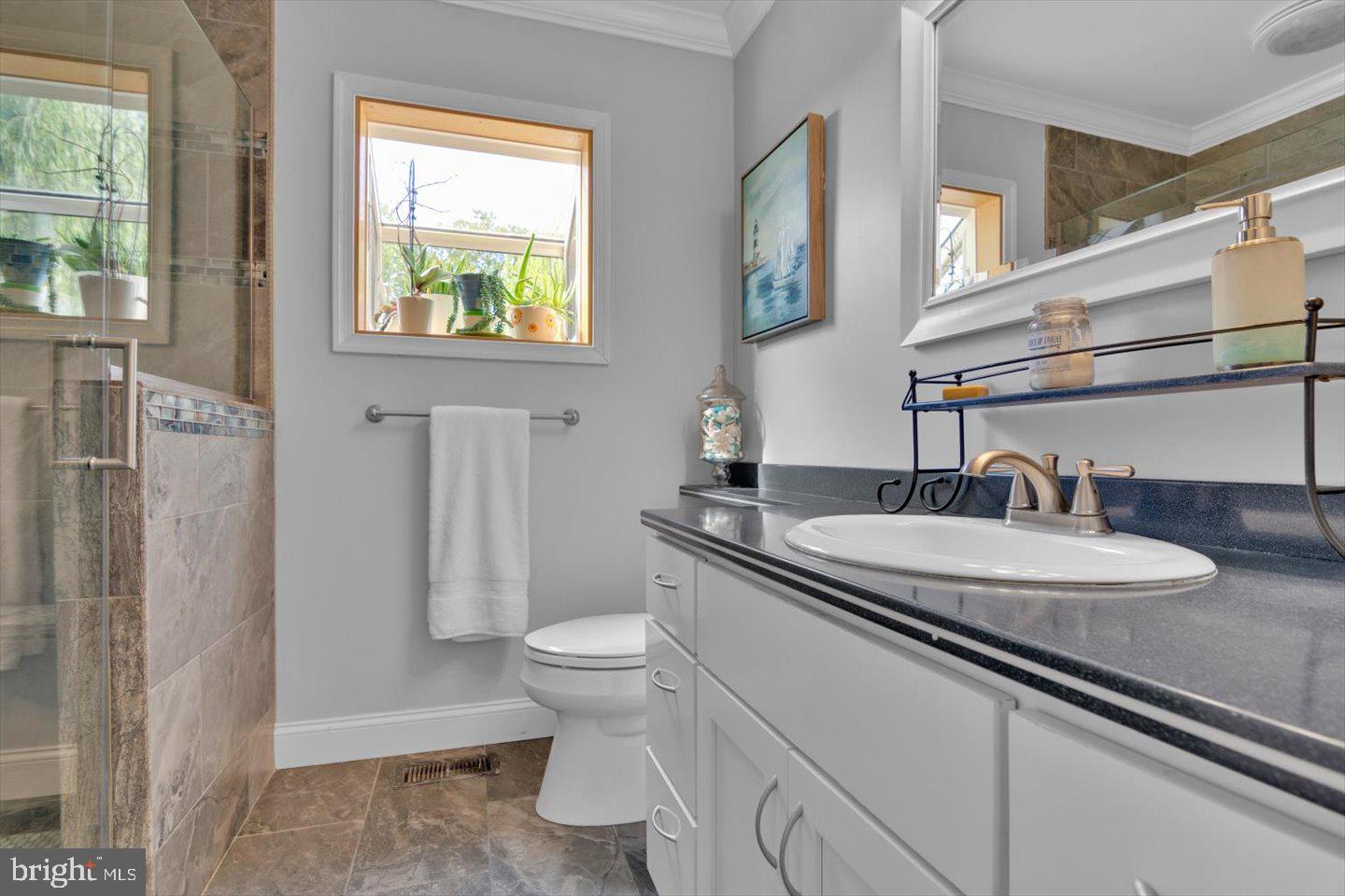 166 Country Farms Road Marlton, NJ 08053 - Photo 53 of 68 a bathroom with a granite countertop sink and a mirror