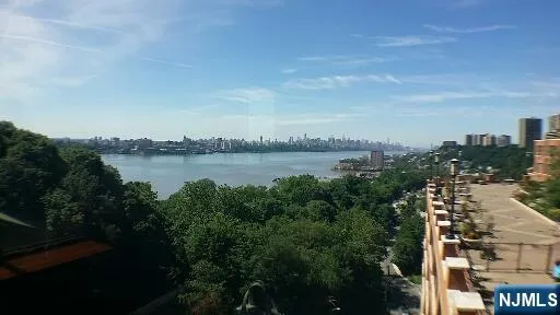 a view of a lake with a city