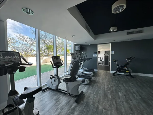 a view of a room with gym equipment