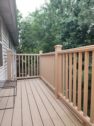a view of wooden balcony