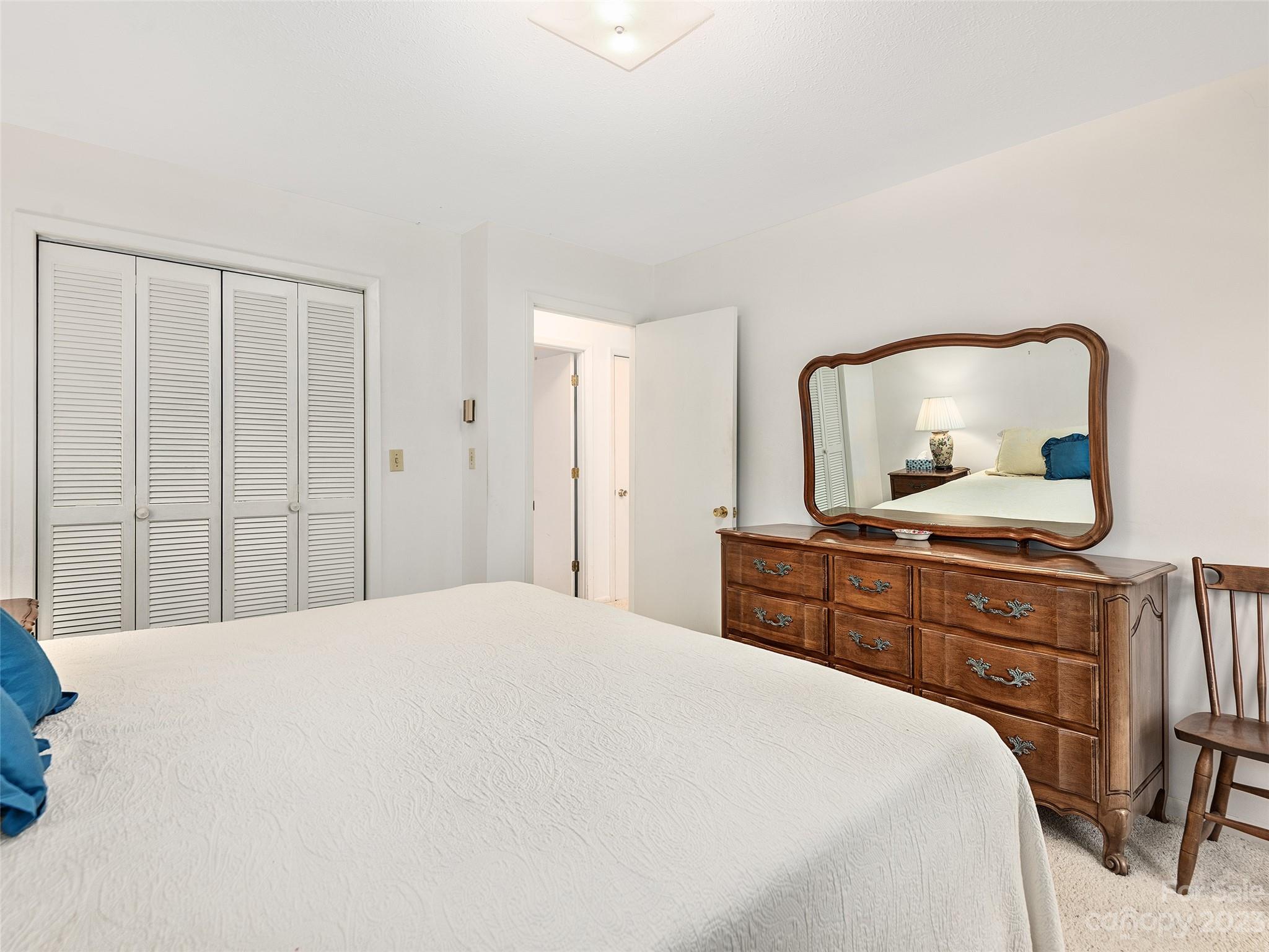 102 Boyd Drive, Unit 5B Flat Rock, NC 28731 - Photo 11 of 16 a bedroom with a large bed and dresser with mirror