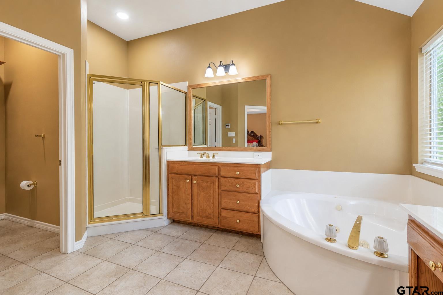 1388 Santa Fe Trail Tyler, TX 75703 - Photo 34 of 46 a bathroom with a bathtub sink and a mirror