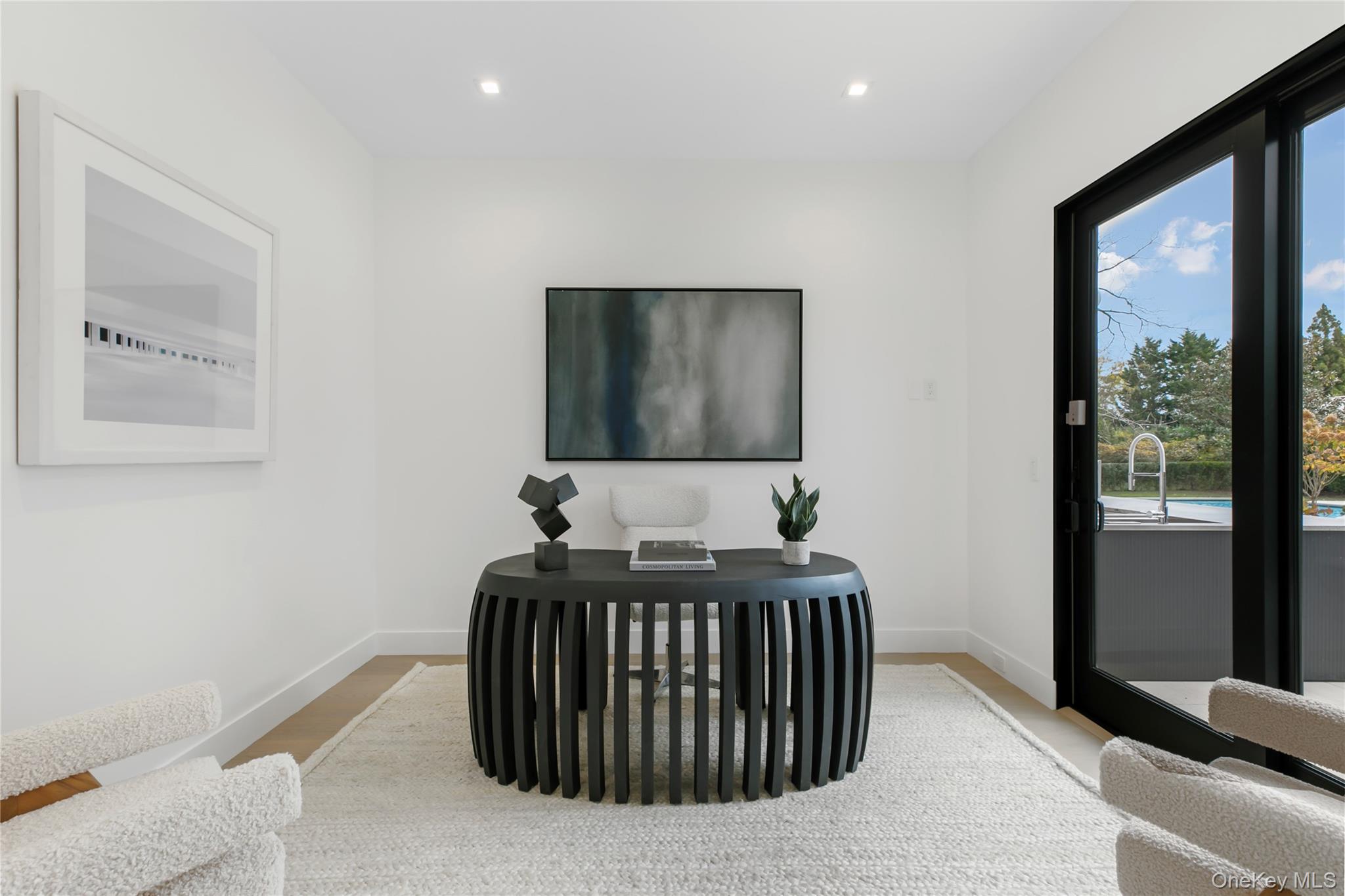 158 Cobb Road Water Mill, NY 11976 - Photo 13 of 43 Sitting room with recessed lighting, wood finished floors, and a desk