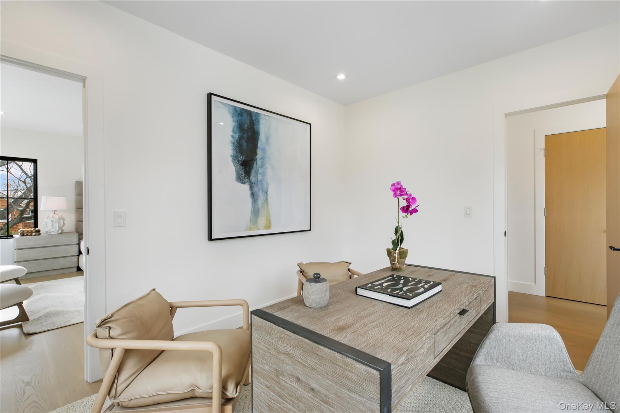 158 Cobb Road Water Mill, NY 11976 - Photo 23 of 43 Office area featuring light wood-style flooring and recessed lighting