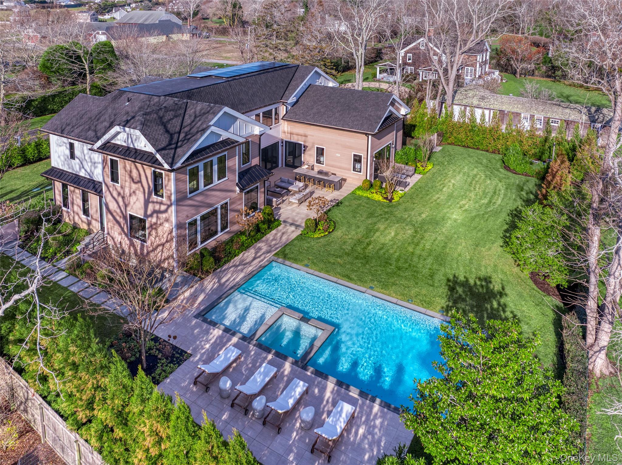 158 Cobb Road Water Mill, NY 11976 - Photo 41 of 43 Aerial view of a pool area