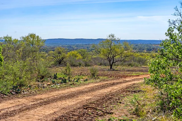 a view of a yard with mountain view