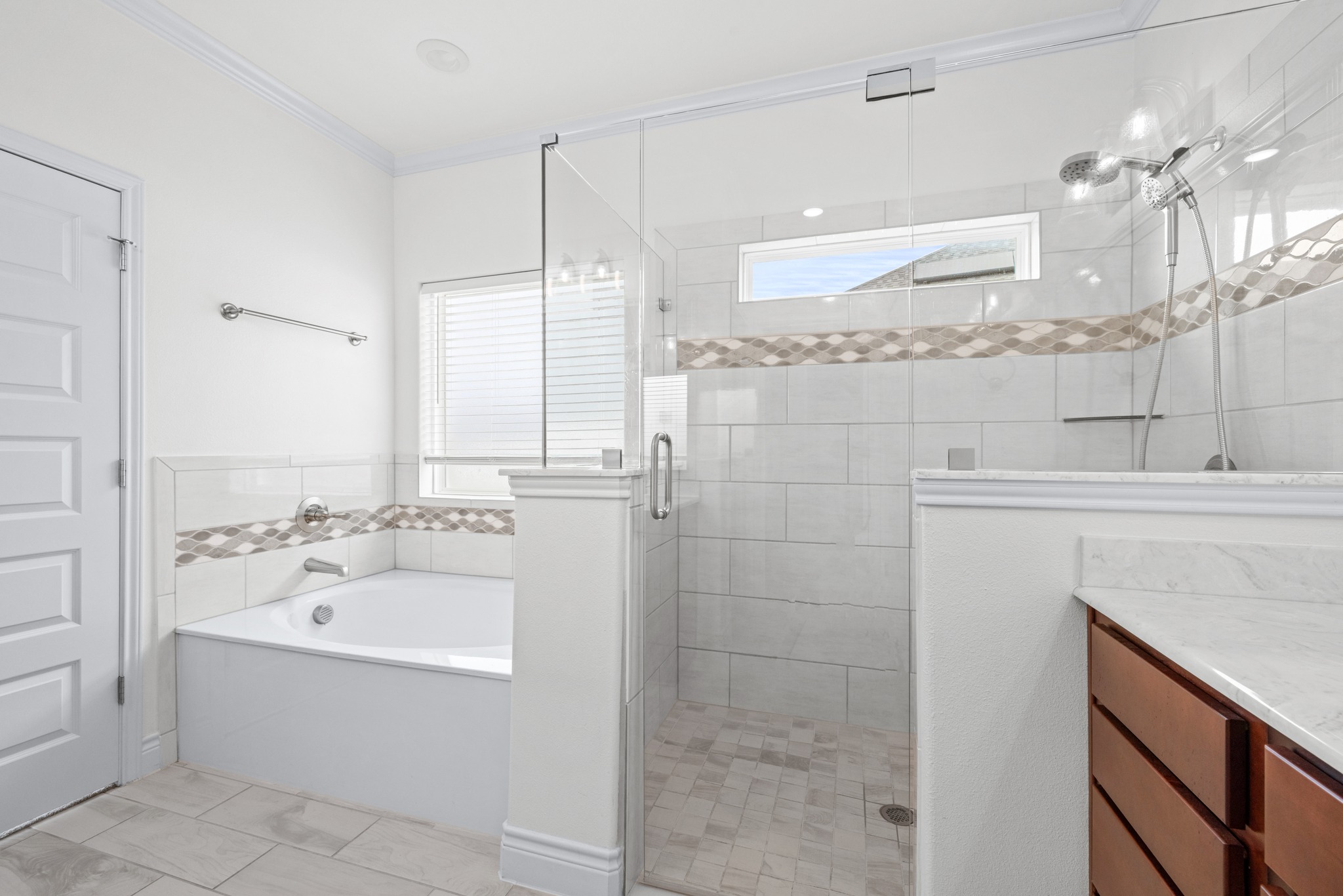 6019 Monza Drive Temple, TX 76502 - Photo 22 of 40 Full bath featuring vanity, a stall shower, a garden tub, and crown molding