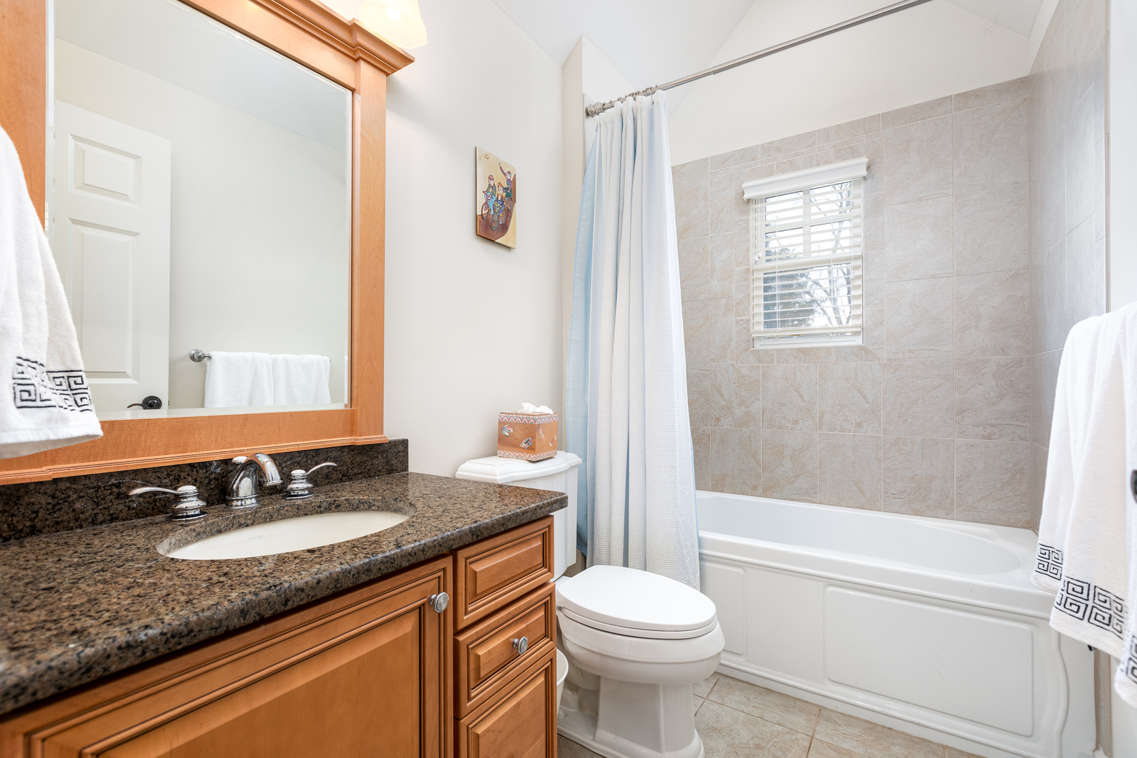 655 Sunset Drive Naperville, IL 60540 - Photo 46 of 61 a bathroom with a granite countertop sink toilet and shower