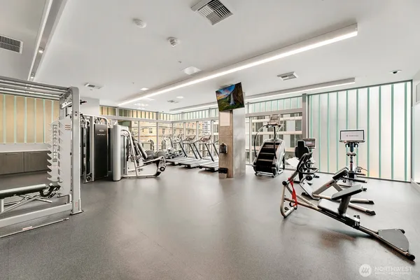 a view of a room with gym equipment