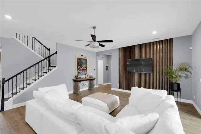 a living room with furniture