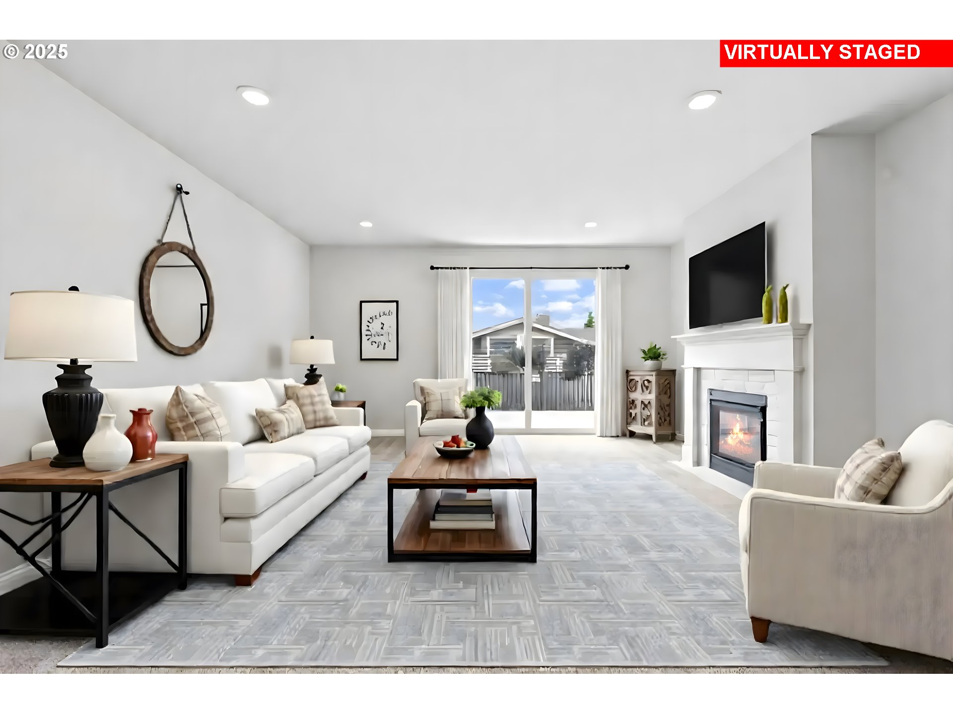 2582 Southwest Thomas Way Gresham, OR 97080 - Photo 4 of 36 a living room with furniture a fireplace and a flat screen tv