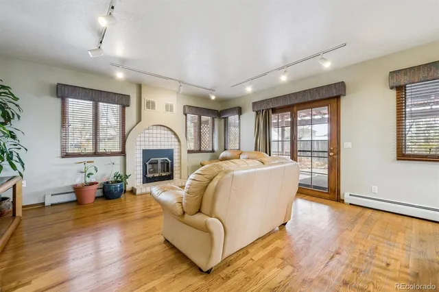 a living room with furniture window and a fireplace