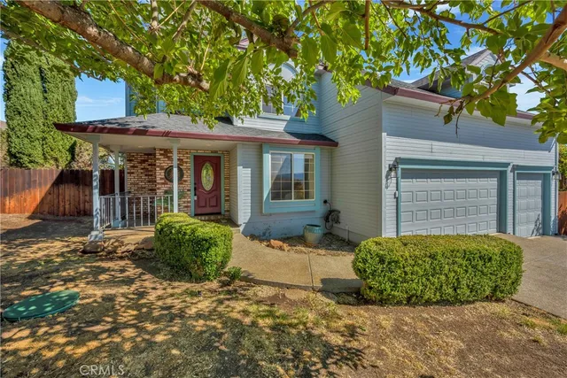 a view of a house with a tub and large tree