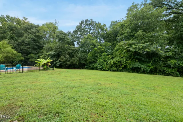 a view of a field of grass and trees
