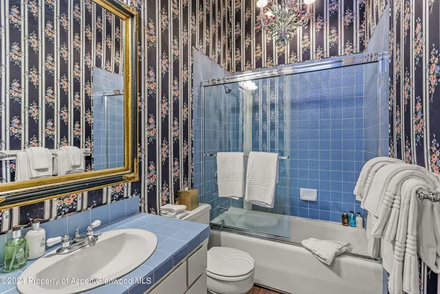 a bathroom with a sink a toilet a mirror and shower