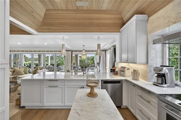 a kitchen with counter top space