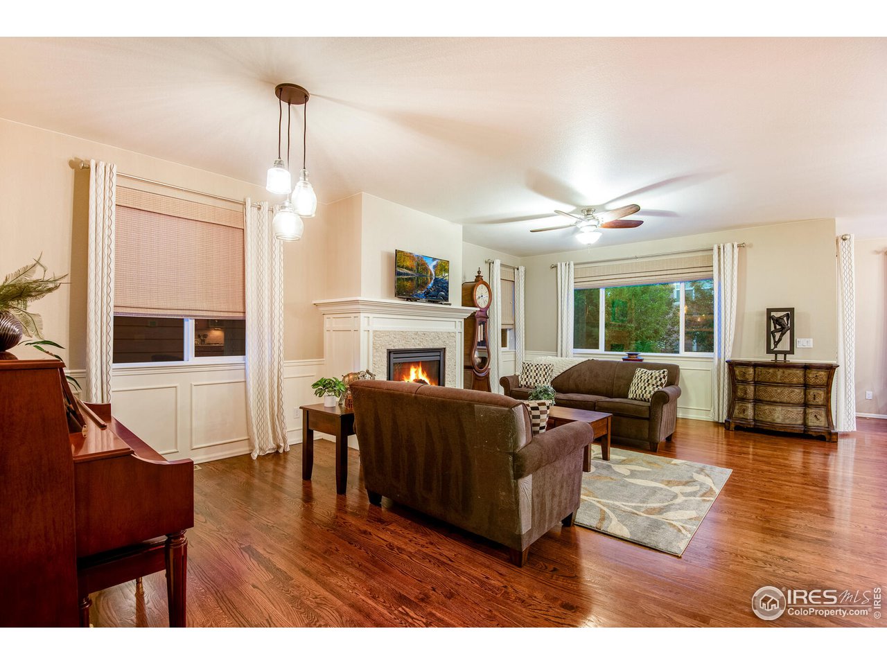 5762 Graphite Street Timnath, CO 80547 - Photo 11 of 27 a living room with furniture wooden floor and a fireplace