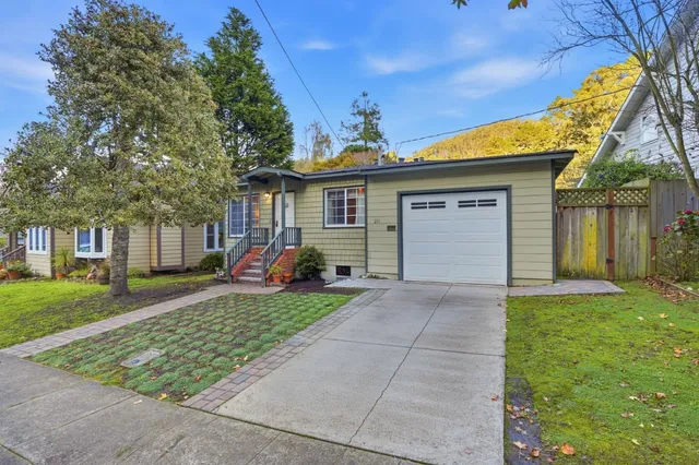 a view of a house with a yard and plants