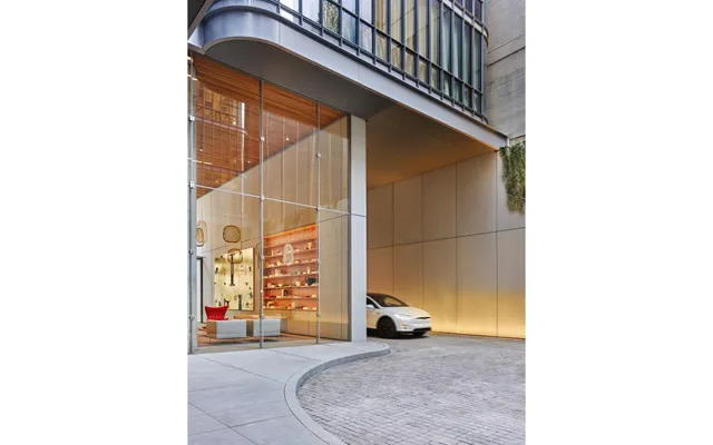 a view of a building with a garden