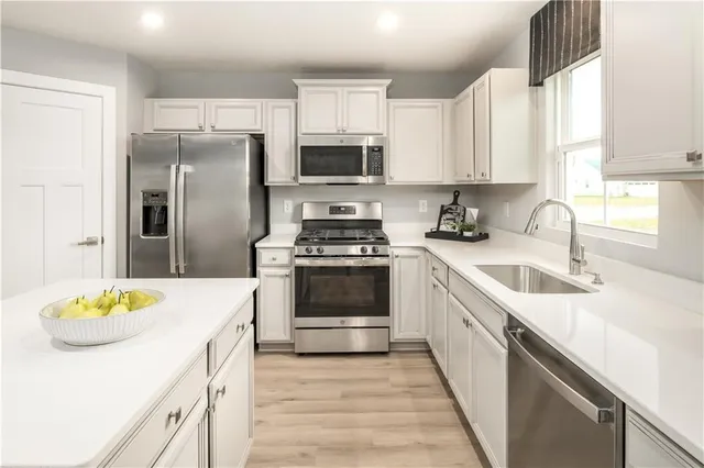 a kitchen with a sink a stove and refrigerator