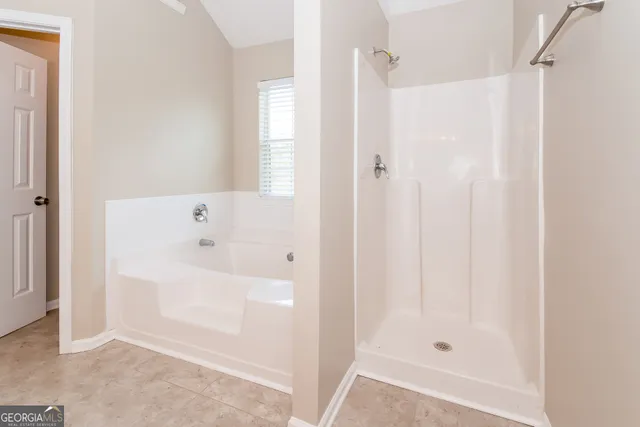 a bathroom with a bathtub