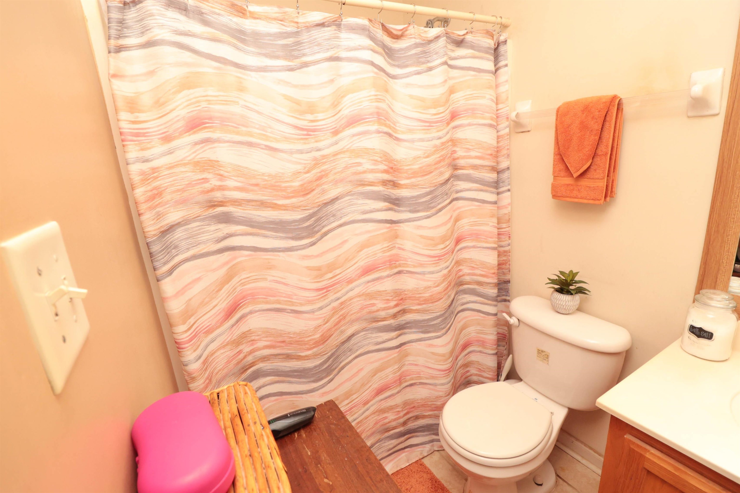 6916 Manslick Road Cordova, TN 38018 - Photo 14 of 17 a white toilet sitting next to a shower curtain