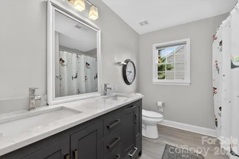 a bathroom with a sink a toilet and a mirror
