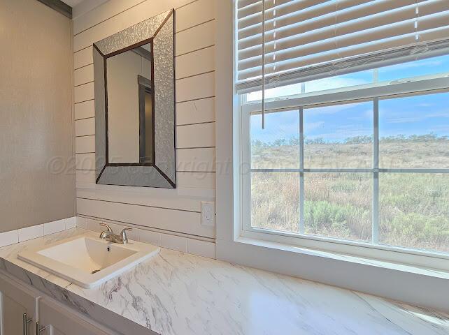 24490 RM 1061 Amarillo, TX 79124 - Photo 12 of 32 a bathroom with a granite countertop sink and a large mirror