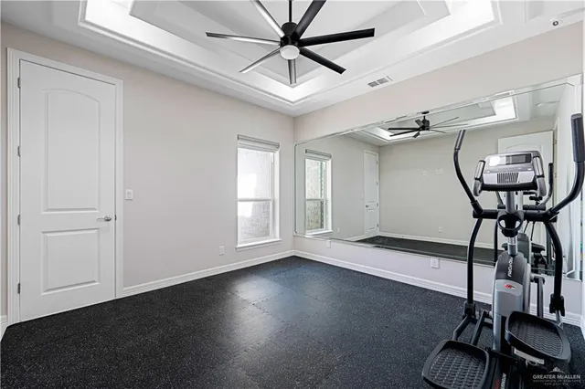 a view of a room with gym equipment