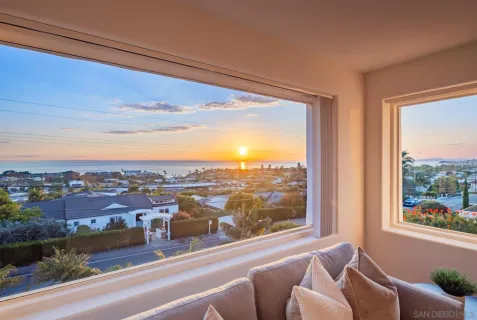 a view of a city from a living room