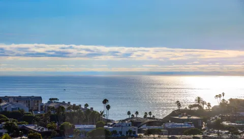 a view of a city and ocean