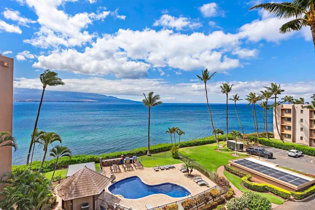 a view of a backyard with plants and patio
