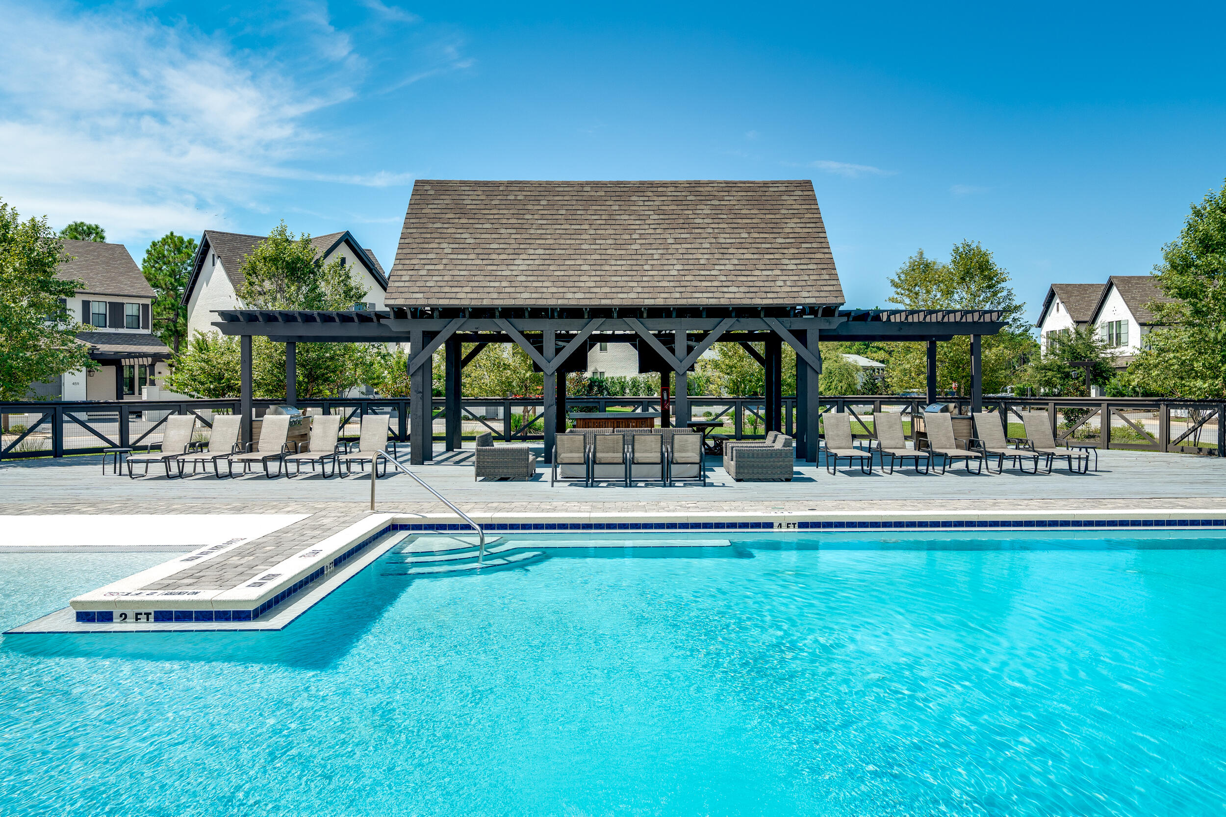 386 Ridgewalk Circle, Unit LOT 45 Santa Rosa Beach, FL 32459 - Photo 19 of 26 a view of swimming pool with outdoor seating and a garden