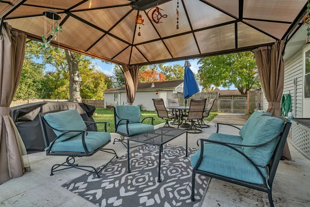 a view of an outdoor sitting area