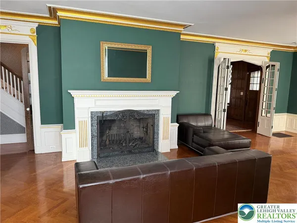 a view of a couch in a room