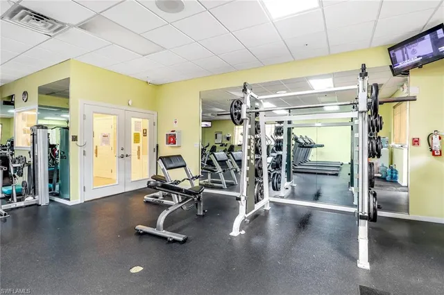 a view of a room with gym equipment