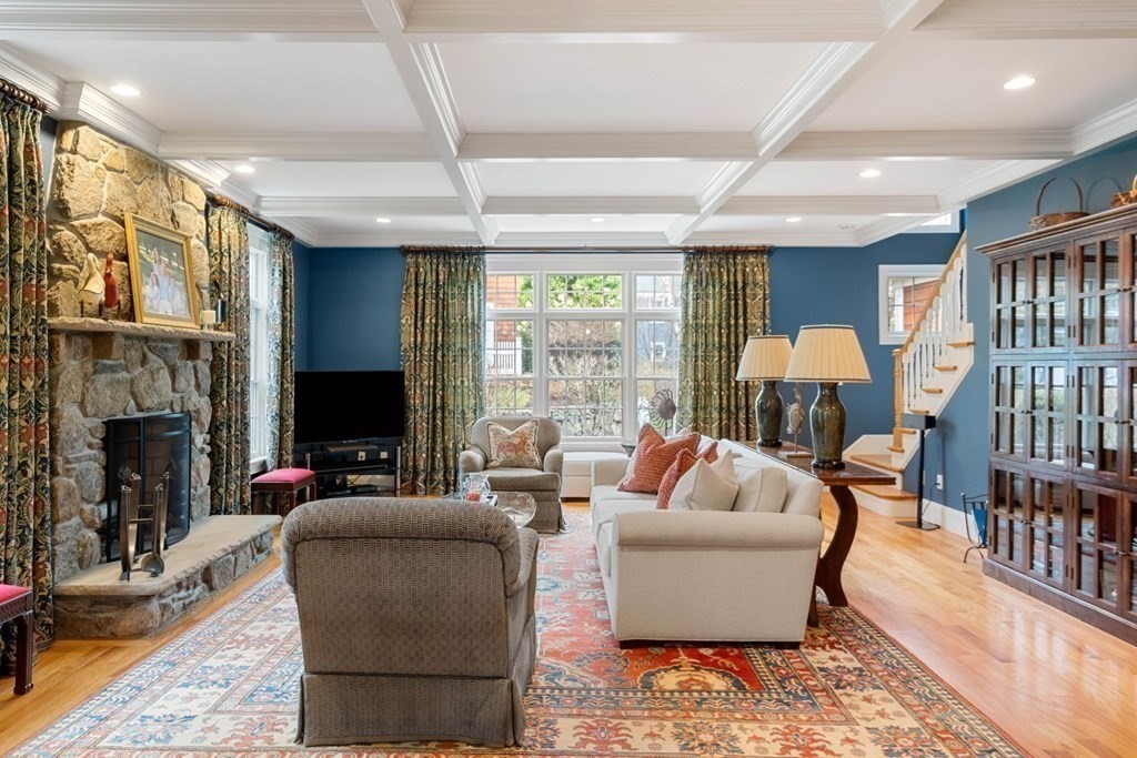 81 Pine Street Dover, MA 02030 - Photo 14 of 40 a living room with fireplace furniture and a flat screen tv
