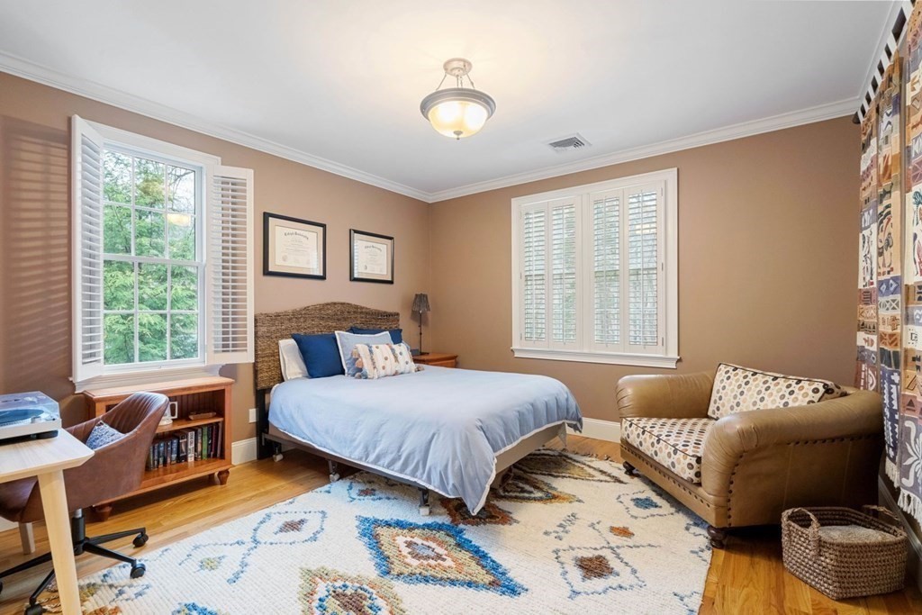 81 Pine Street Dover, MA 02030 - Photo 27 of 40 a bedroom with a bed and wooden floor