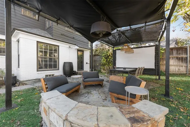 a outdoor living space with furniture and garden view