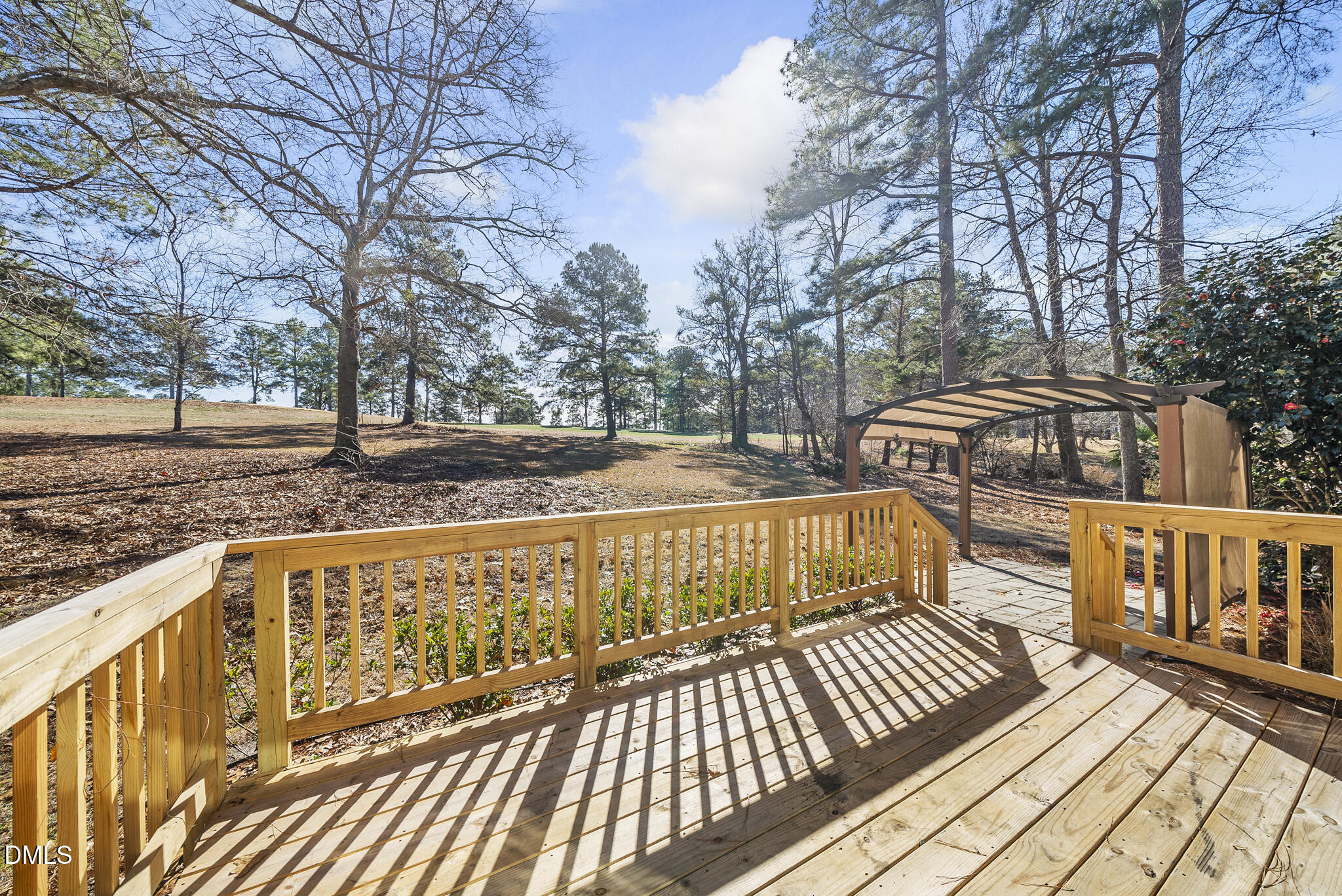 5833 Mockingbird Lane Sanford, NC 27332 - Photo 6 of 34 a view of a wooden deck with large trees