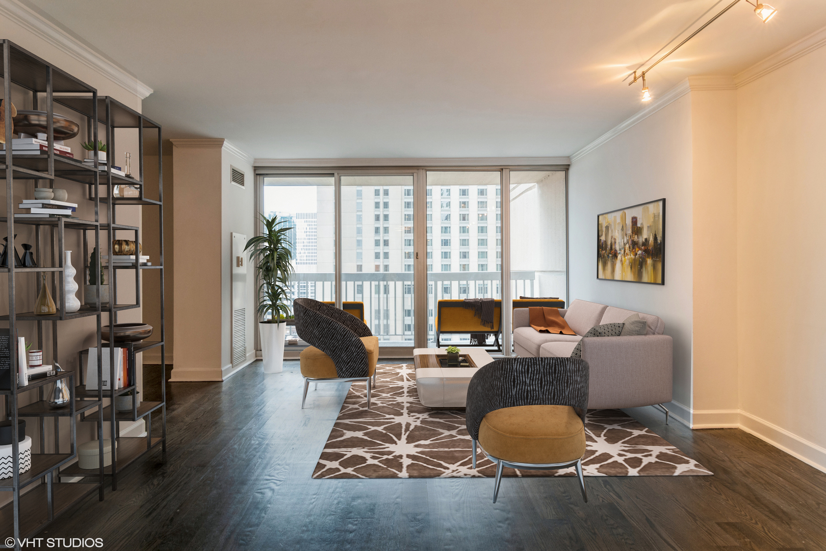 545 North Dearborn Street, Unit 1506 Chicago, IL 60654 - Photo 7 of 15 a living room with furniture large window and wooden floor