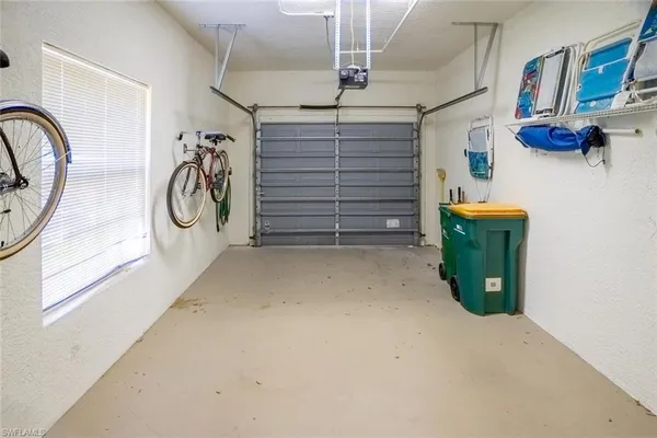 a view of a garage with furniture