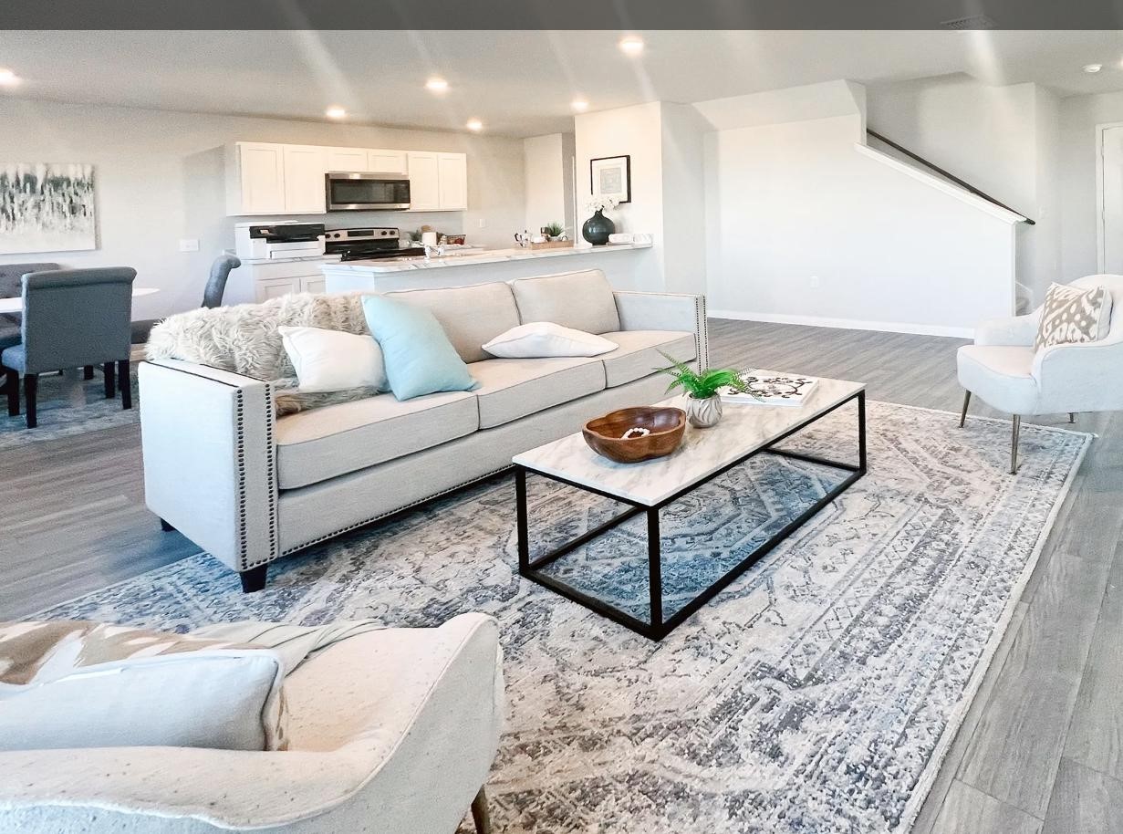 a living room with furniture and a rug