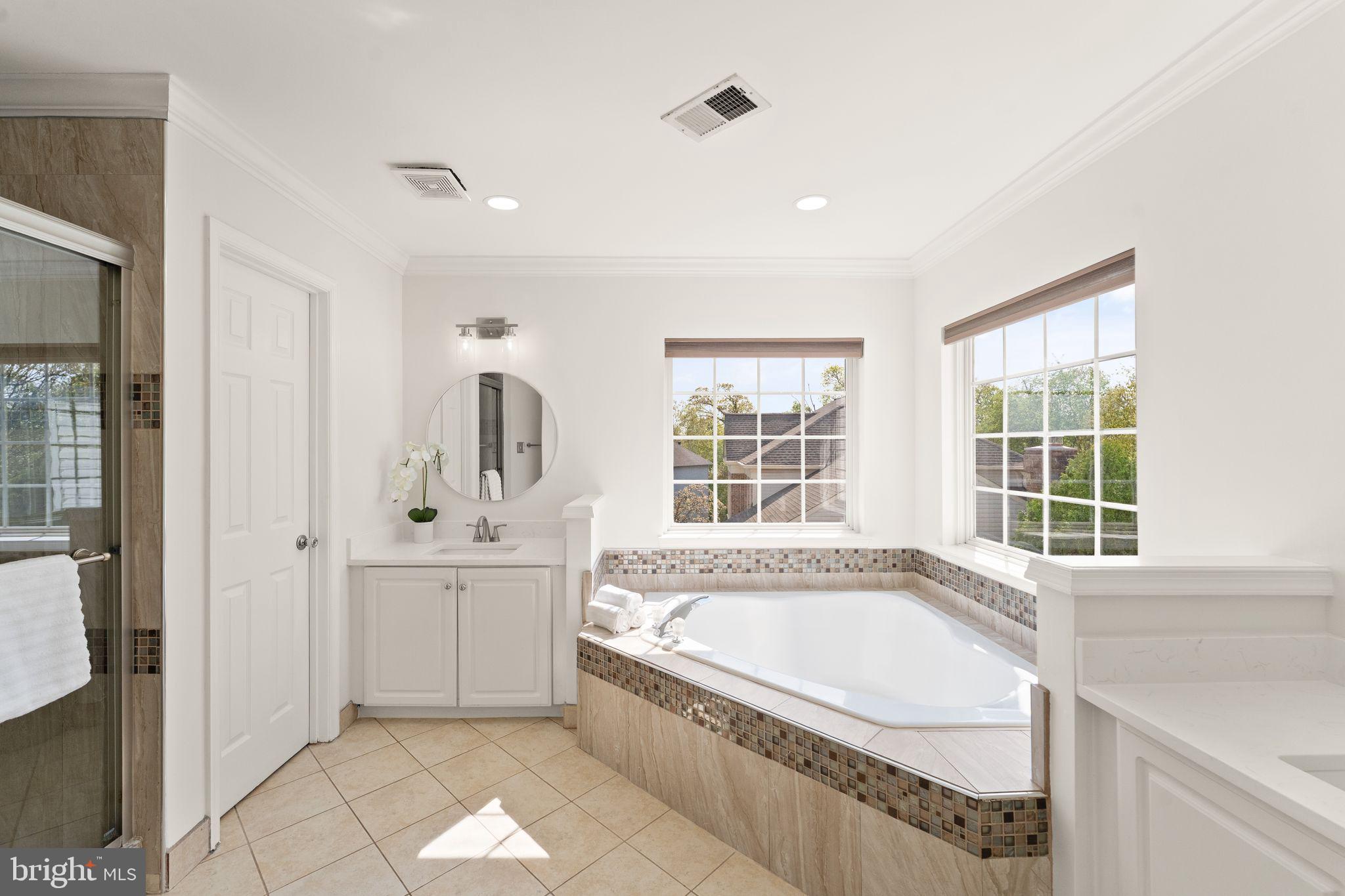 43179 Parkers Ridge Drive Leesburg, VA 20176 - Photo 53 of 108 a spacious bathroom with a granite countertop tub and a sink