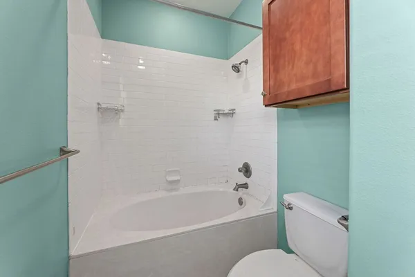 a bathroom with a toilet and a bathtub